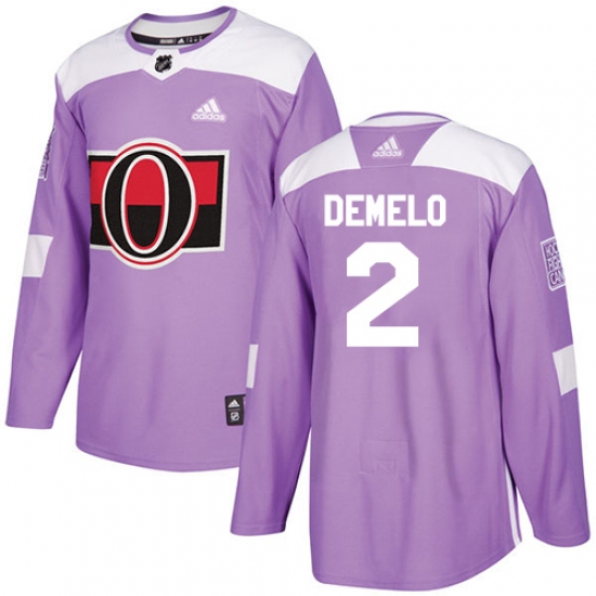 Men's Adidas Ottawa Senators 2 Dylan DeMelo Authentic Purple Fights Cancer Practice NHL Jersey