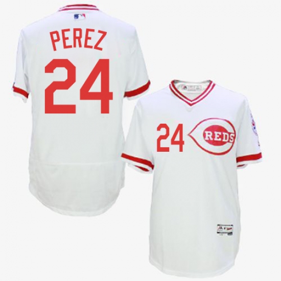 Men's Majestic Cincinnati Reds 24 Tony Perez White Flexbase Authentic Collection Cooperstown MLB Jersey