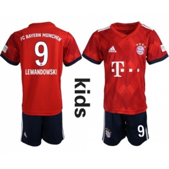 Bayern Munchen 9 Lewandowski Home Kid Soccer Club Jersey
