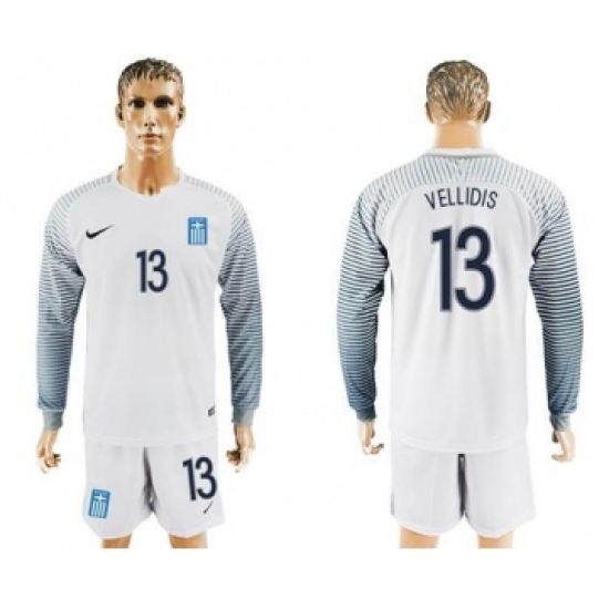 Greece 13 Vellidis White Goalkeeper Long Sleeves Soccer Country Jersey
