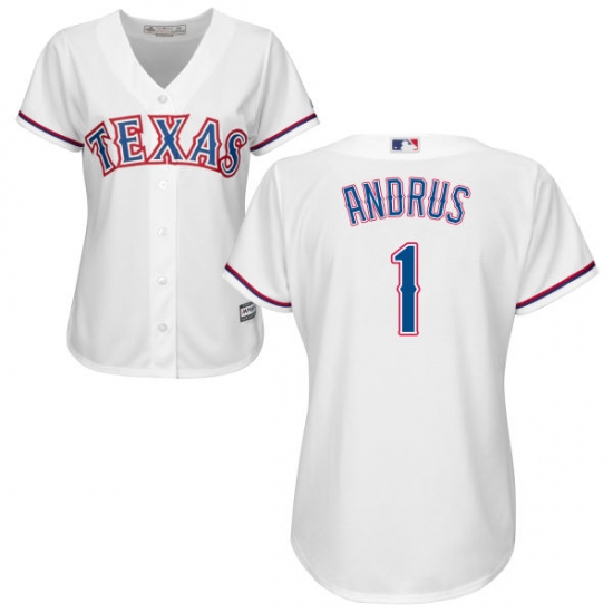 Women's Majestic Texas Rangers 1 Elvis Andrus Authentic White Home Cool Base MLB Jersey