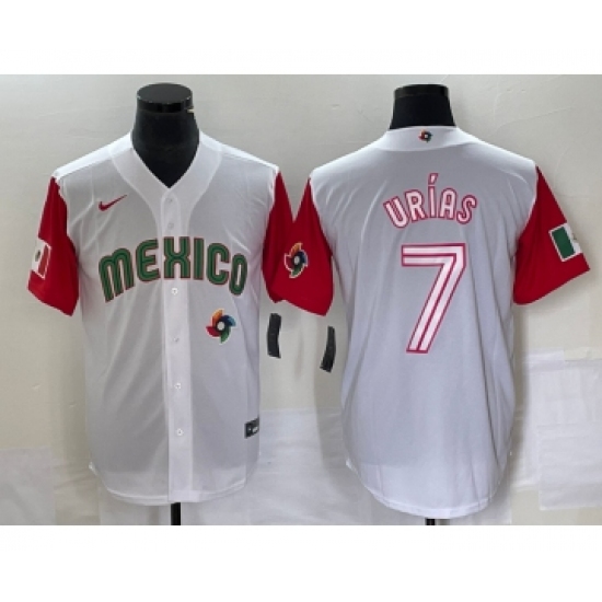 Men's Mexico Baseball 7 Julio Urias Number 2023 White Red World Classic Stitched Jersey 47