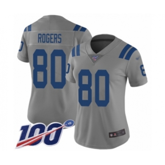 Women's Indianapolis Colts 80 Chester Rogers Limited Gray Inverted Legend 100th Season Football Jersey