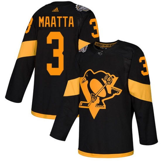 Men's Adidas Pittsburgh Penguins 3 Olli Maatta Black Authentic 2019 Stadium Series Stitched NHL Jersey