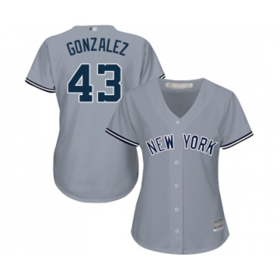 Women's New York Yankees 43 Gio Gonzalez Authentic Grey Road Baseball Jersey