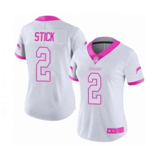 Women's Los Angeles Chargers 2 Easton Stick Limited White Pink Rush Fashion Football Jersey
