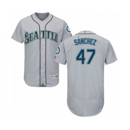 Men's Seattle Mariners 47 Ricardo Sanchez Grey Road Flex Base Authentic Collection Baseball Player Jersey