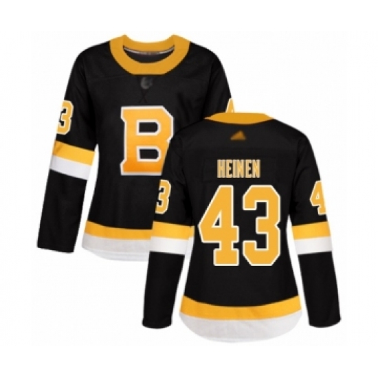 Women's Boston Bruins 43 Danton Heinen Authentic Black Alternate Hockey Jersey