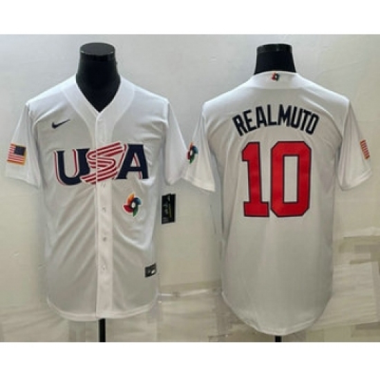 Men's USA Baseball 10 JT Realmuto 2023 White World Baseball Classic Stitched Jerseys