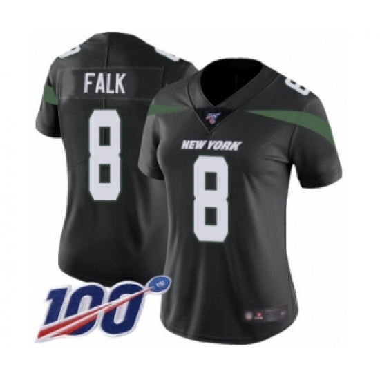 Women's New York Jets 8 Luke Falk Black Alternate Vapor Untouchable Limited Player 100th Season Football Jersey