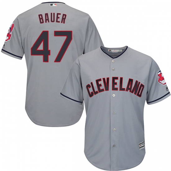 Youth Majestic Cleveland Indians 47 Trevor Bauer Authentic Grey Road Cool Base MLB Jersey