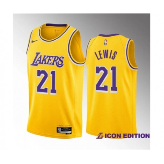 Men's Los Angeles Lakers 21 Maxwell Lewis Yellow 2023 Draft Icon Edition Stitched Basketball Jersey