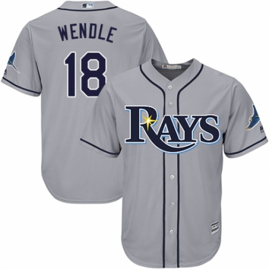 Youth Majestic Tampa Bay Rays 18 Joey Wendle Replica Grey Road Cool Base MLB Jersey