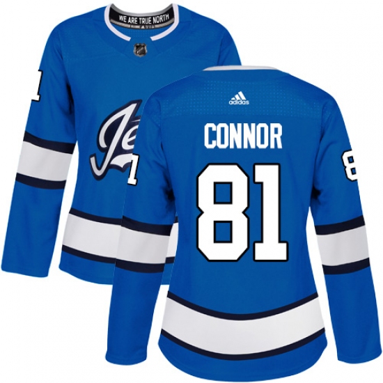Women's Adidas Winnipeg Jets 81 Kyle Connor Authentic Blue Alternate NHL Jersey