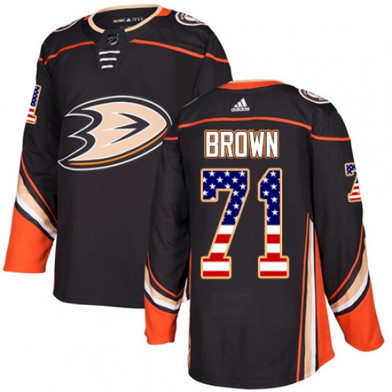 Men's Adidas Anaheim Ducks 71 J.T. Brown Authentic Black USA Flag Fashion NHL Jersey