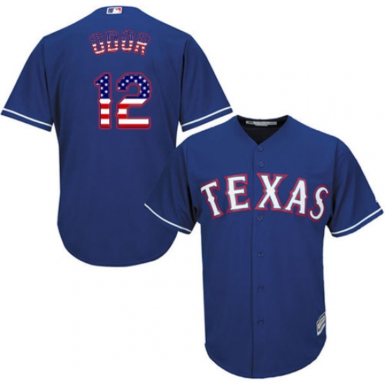 Men's Majestic Texas Rangers 12 Rougned Odor Replica Royal Blue USA Flag Fashion MLB Jersey