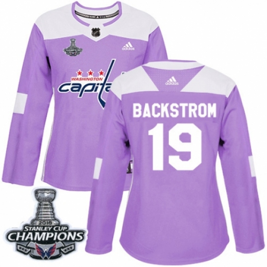 Women's Adidas Washington Capitals 19 Nicklas Backstrom Authentic Purple Fights Cancer Practice 2018 Stanley Cup Final Champions NHL Jersey