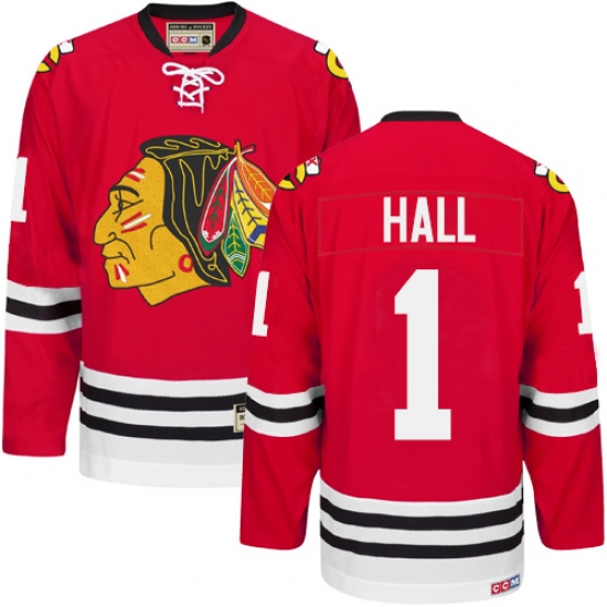 Men's CCM Chicago Blackhawks 1 Glenn Hall Authentic Red New Throwback NHL Jersey