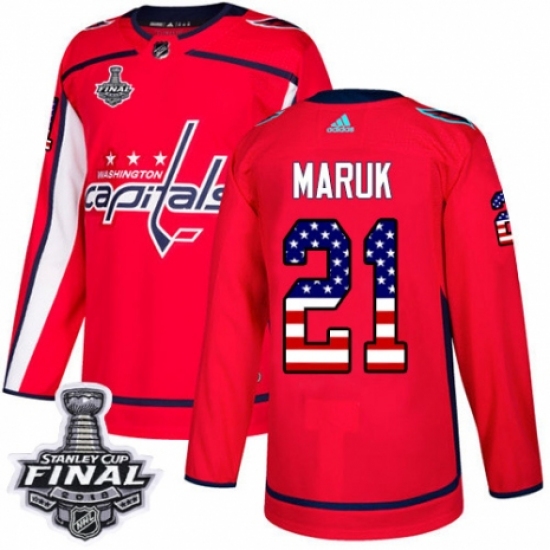 Men's Adidas Washington Capitals 21 Dennis Maruk Authentic Red USA Flag Fashion 2018 Stanley Cup Final NHL Jersey