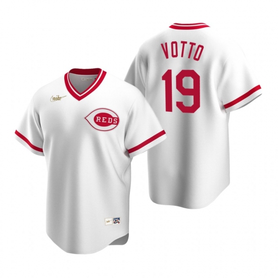 Men's Nike Cincinnati Reds 19 Joey Votto White Cooperstown Collection Home Stitched Baseball Jersey