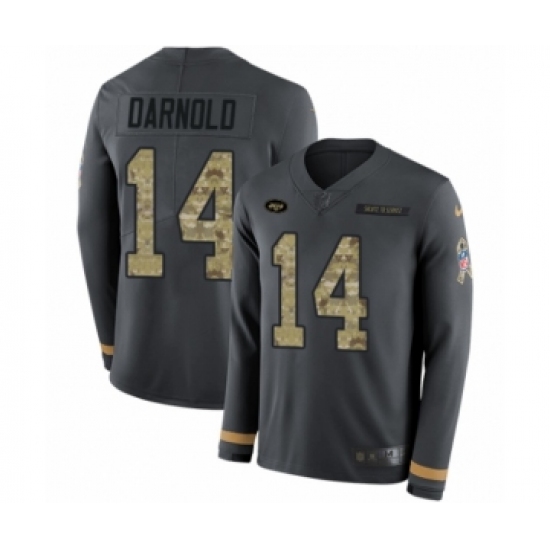 Youth Nike New York Jets 14 Sam Darnold Limited Black Salute to Service Therma Long Sleeve NFL Jersey