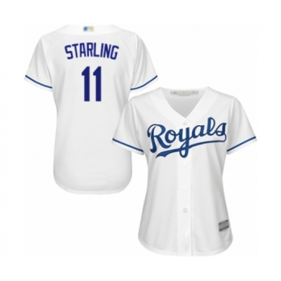 Women's Kansas City Royals 11 Bubba Starling Authentic White Home Cool Base Baseball Player Jersey