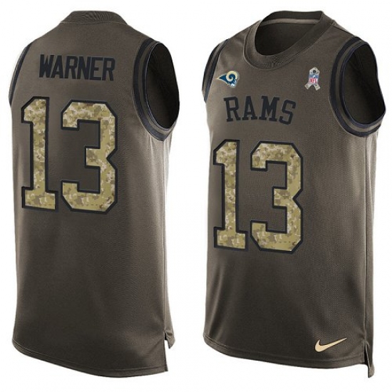 Men's Nike Los Angeles Rams 13 Kurt Warner Limited Green Salute to Service Tank Top NFL Jersey