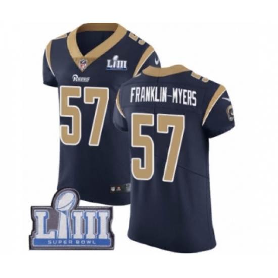 Men's Nike Los Angeles Rams 57 John Franklin-Myers Navy Blue Team Color Vapor Untouchable Elite Player Super Bowl LIII Bound NFL Jersey