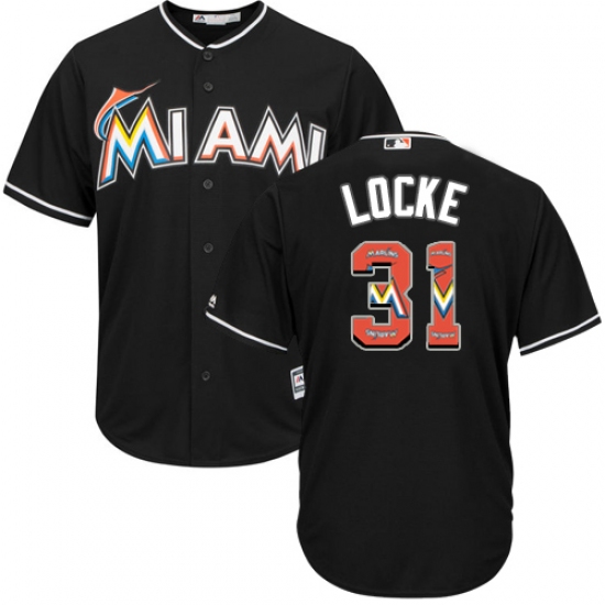 Men's Majestic Miami Marlins 31 Jeff Locke Authentic Black Team Logo Fashion Cool Base MLB Jersey