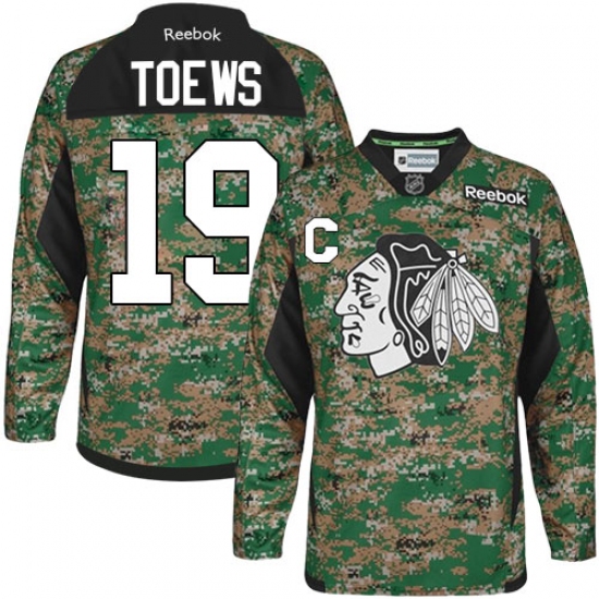 Men's Reebok Chicago Blackhawks 19 Jonathan Toews Premier Camo Veterans Day Practice NHL Jersey