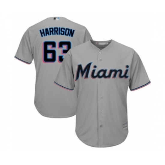 Youth Miami Marlins 63 Monte Harrison Authentic Grey Road Cool Base Baseball Player Jersey