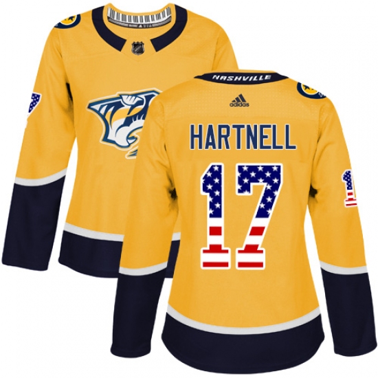 Women's Adidas Nashville Predators 17 Scott Hartnell Authentic Gold USA Flag Fashion NHL Jersey