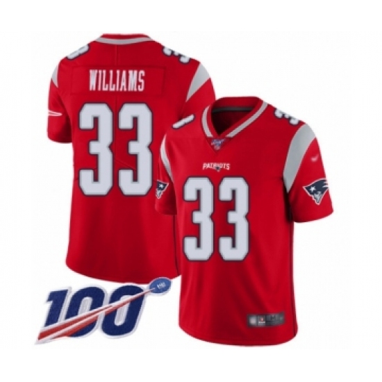 Men's New England Patriots 33 Joejuan Williams Limited Red Inverted Legend 100th Season Football Jersey