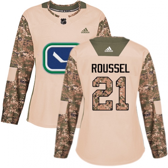 Women's Adidas Vancouver Canucks 21 Antoine Roussel Authentic Camo Veterans Day Practice NHL Jersey
