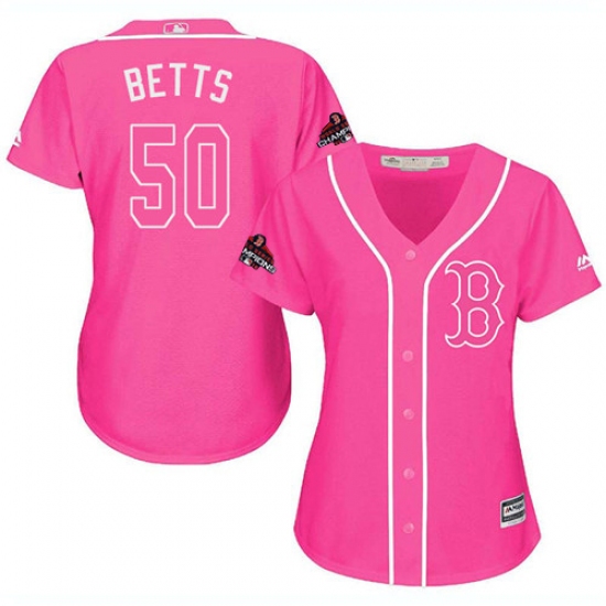 Women's Majestic Boston Red Sox 50 Mookie Betts Authentic Pink Fashion 2018 World Series Champions MLB Jersey