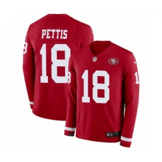 Men's Nike San Francisco 49ers 18 Dante Pettis Limited Red Therma Long Sleeve NFL Jersey