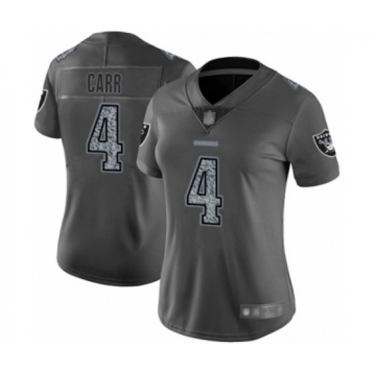 Women's Oakland Raiders 4 Derek Carr Gray Static Fashion Limited Player 100th Season Football Jersey