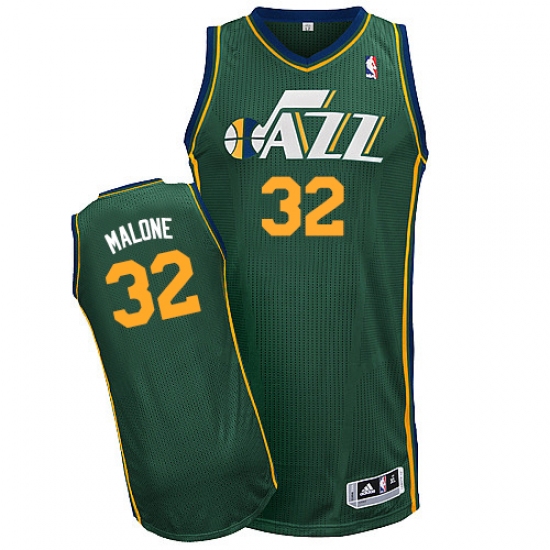 Men's Adidas Utah Jazz 32 Karl Malone Authentic Green Alternate NBA Jersey