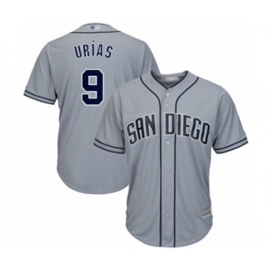Men's San Diego Padres 9 Luis Urias Authentic Grey Road Cool Base Baseball Player Jersey
