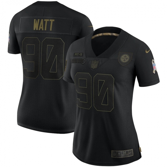 Women's Pittsburgh Steelers 90 T. J. Watt Black Nike 2020 Salute To Service Limited Jersey