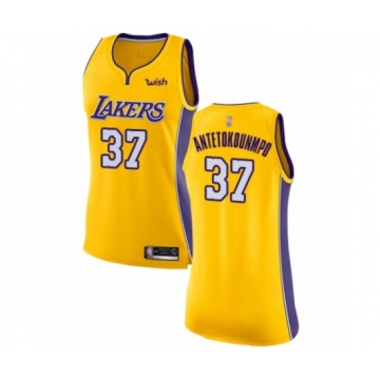 Women's Los Angeles Lakers 37 Kostas Antetokounmpo Authentic Gold Basketball Jersey - Icon Edition