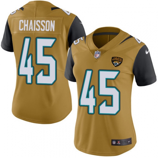 Women's Jacksonville Jaguars 45 K'Lavon Chaisson Gold Stitched NFL Limited Rush Jersey