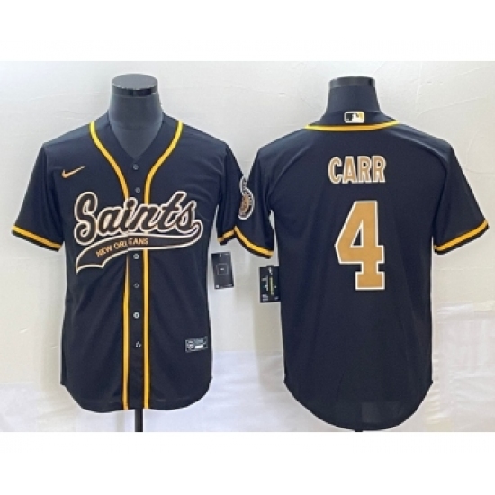 Men's New Orleans Saints 4 Derek Carr Black Cool Base Stitched Baseball Jersey