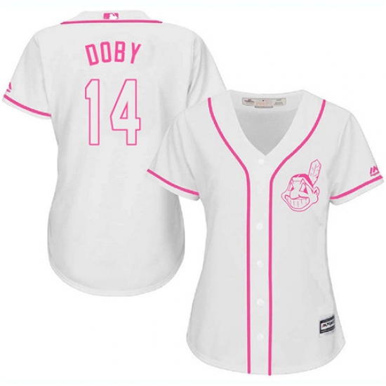 Women's Majestic Cleveland Indians 14 Larry Doby Authentic White Fashion Cool Base MLB Jersey