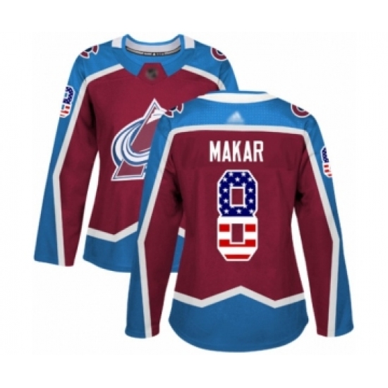 Women's Colorado Avalanche 8 Cale Makar Authentic Burgundy Red USA Flag Fashion Hockey Jersey