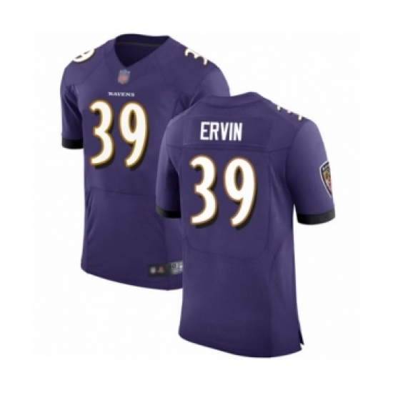Men's Baltimore Ravens 39 Tyler Ervin Purple Team Color Vapor Untouchable Elite Player Football Jersey