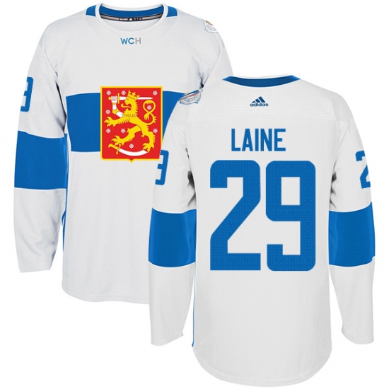 Men's Adidas Team Finland 29 Patrik Laine Premier White Home 2016 World Cup of Hockey Jersey