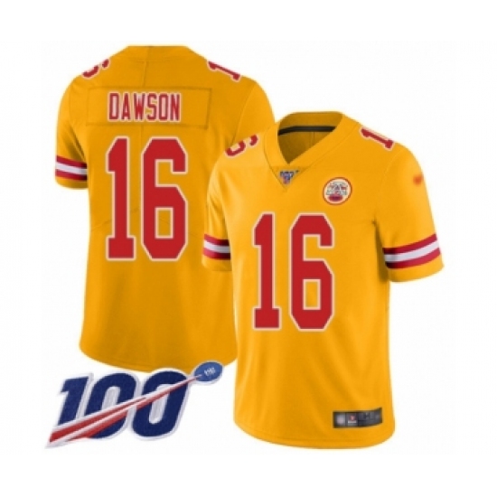 Youth Kansas City Chiefs 16 Len Dawson Limited Gold Inverted Legend 100th Season Football Jersey