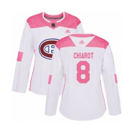 Women's Montreal Canadiens 8 Ben Chiarot Authentic White Pink Fashion Hockey Jersey