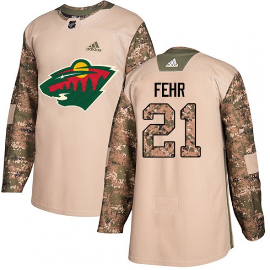 Men's Adidas Minnesota Wild 21 Eric Fehr Authentic Camo Veterans Day Practice NHL Jersey